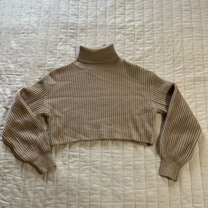 SHEIN Tan Cowl Neck Cropped Sweater